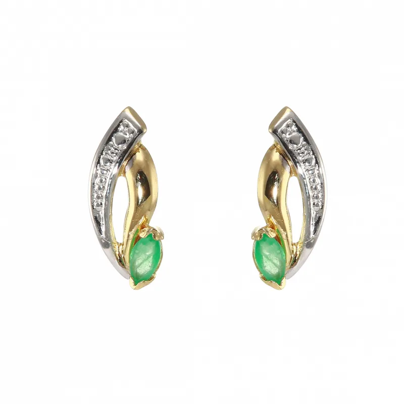 Boucles d'oreilles 2tons Emeraude Verte 4x2mm en Or Jaune et Blanc 750 pour femme - Bijoux Trabbia Vuillermoz