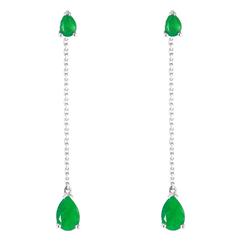 Boucles d'oreilles Pendantes Emeraude Verte Poire taille en Or Blanc 750 pour femme - Bijoux Trabbia Vuillermoz