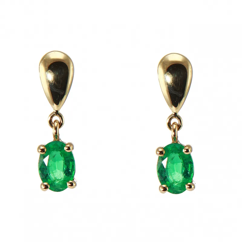 Boucles d'oreilles B.O Pendantes Emeraudes Vertes Ovales 7x5mm en Or Jaune 750 pour femme - Bijoux Trabbia Vuillermoz