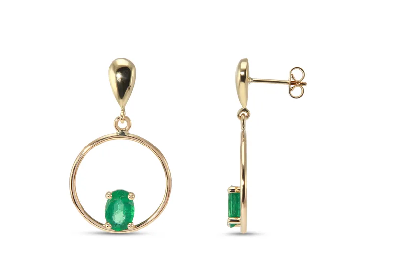 Boucles d'oreilles pendantes et Emeraudes Vertes Ovales 7x5mm en Or Jaune 750 pour femme - Bijoux Trabbia Vuillermoz